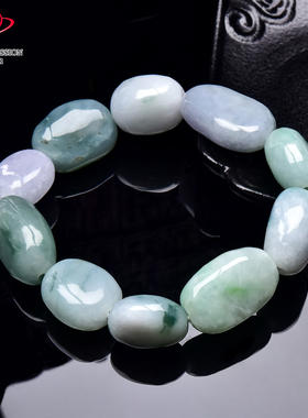 豪8印象手镯之家M25020M530翡翠手链天然冰糯种缅甸三彩裸石手串