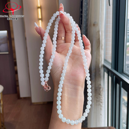 豪8印象P1083冰种晴底翡翠项链/手串7/108颗天然缅甸玉石珠链子