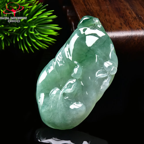 豪8印象手镯之家G26260G119翡翠悟道牌挂件天然冰种绿飘花玉吊坠