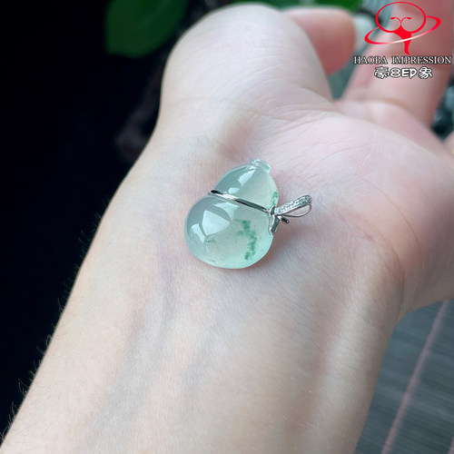 豪8印象P26068P2871翡翠葫芦吊坠天然冰种绿飘花玉福禄寿挂件