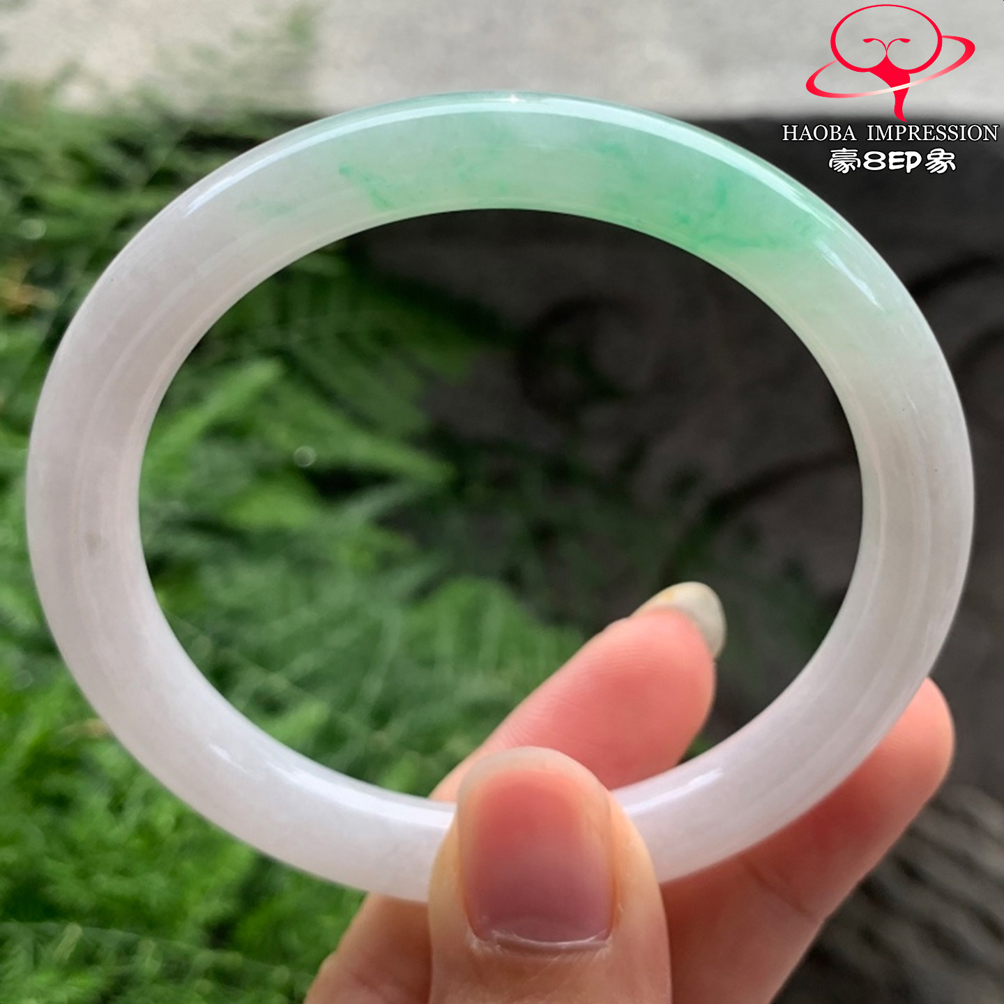 豪8印象V26420V1521翡翠圆条手镯圈口56.7天然冰糯种阳绿缅甸玉镯