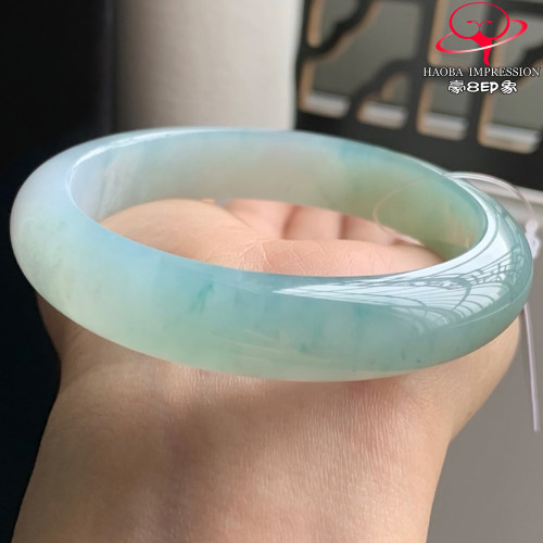 豪8印象W26230W476翡翠手镯圈口55.8天然冰糯种绿飘花缅甸玉手镯