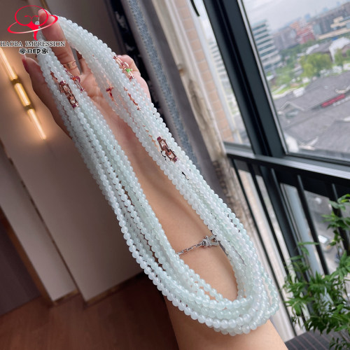 豪8印象P1191冰种白月光翡翠项链/手串5/118颗天然缅甸玉石珠链子