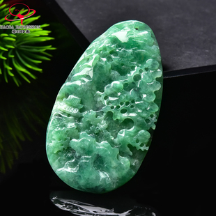 豪8印象手镯之家G26036G249翡翠山水牌吊坠天然冰糯种豆绿玉挂件