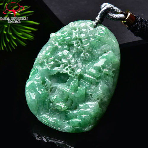 豪8印象手镯之家G26070G206翡翠山水牌吊坠天然冰糯种豆绿玉挂件