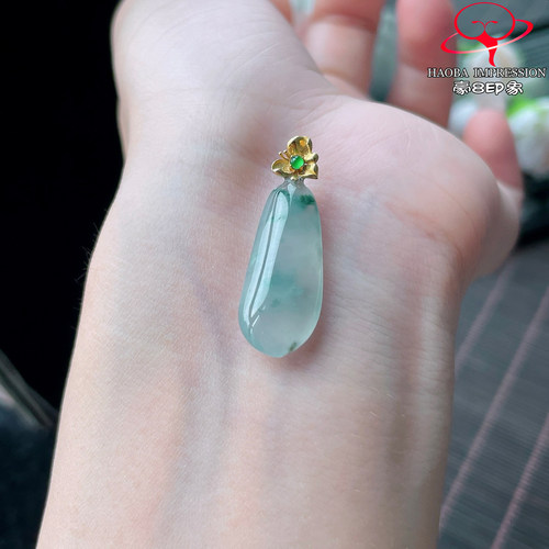 豪8印象P26048P2882翡翠福瓜吊坠天然冰种绿飘花缅甸玉福禄寿挂件