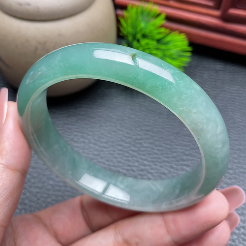 豪8印象®X26180X110翡翠手镯圈口59.6mm冰种半山水油青缅甸a货玉