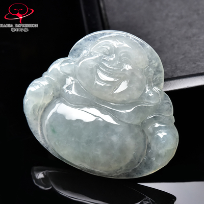 豪8印象手镯之家H25010Y922翡翠笑佛吊坠缅甸冰种绿飘花佛公挂件