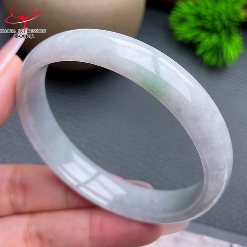 豪8印象X26036X487翡翠手镯圈口57.2天然冰糯种浅绿缅甸玉镯重37g