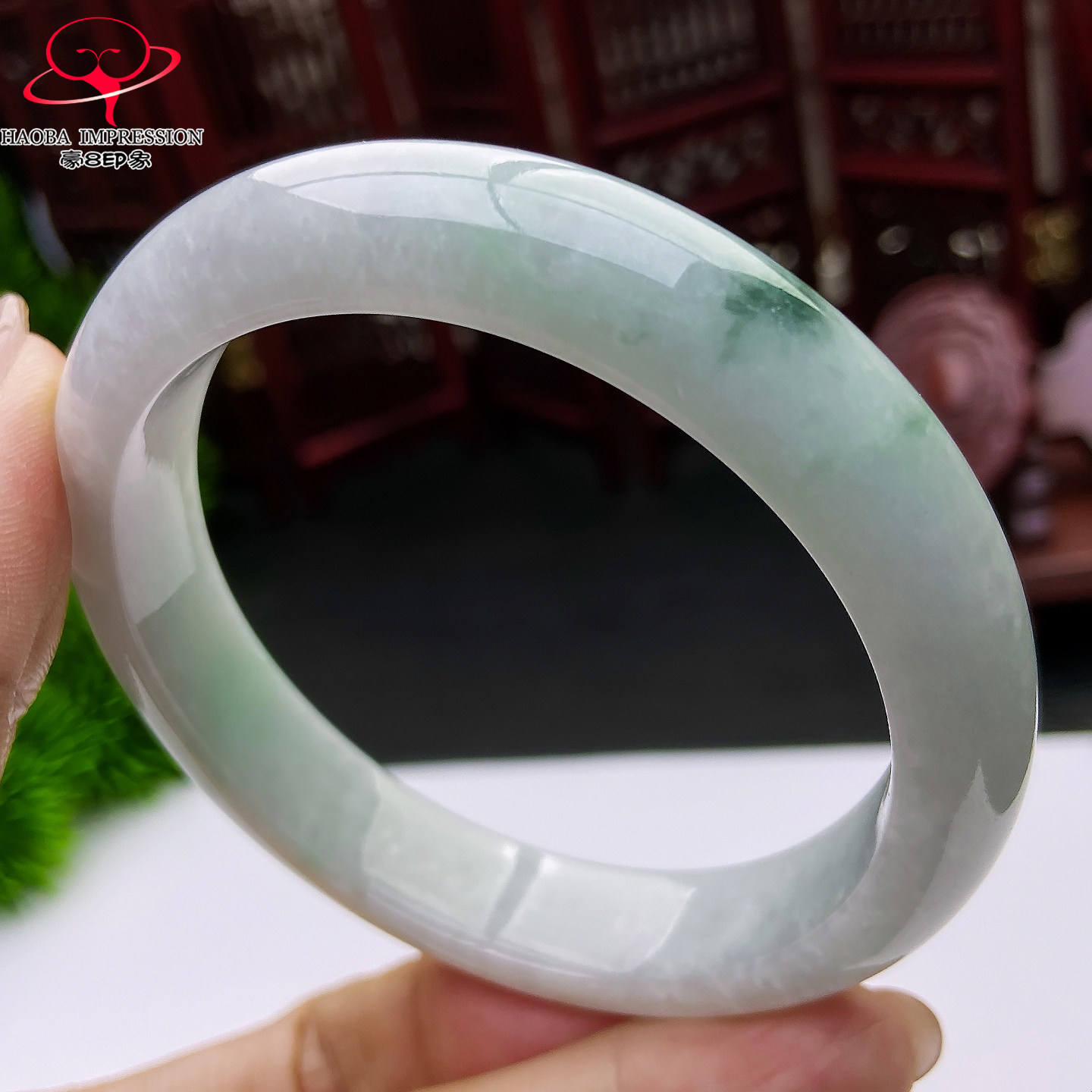 豪8印象&reg;X26018X589翡翠手镯圈口61.1天然糯种绿飘花翡翠玉镯65g