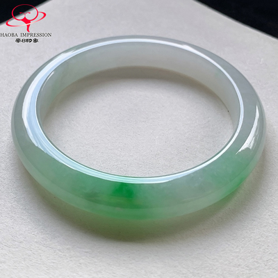 豪8印象V26480V533翡翠手镯圈口57.3阳绿白底青天然A货缅甸玉镯子
