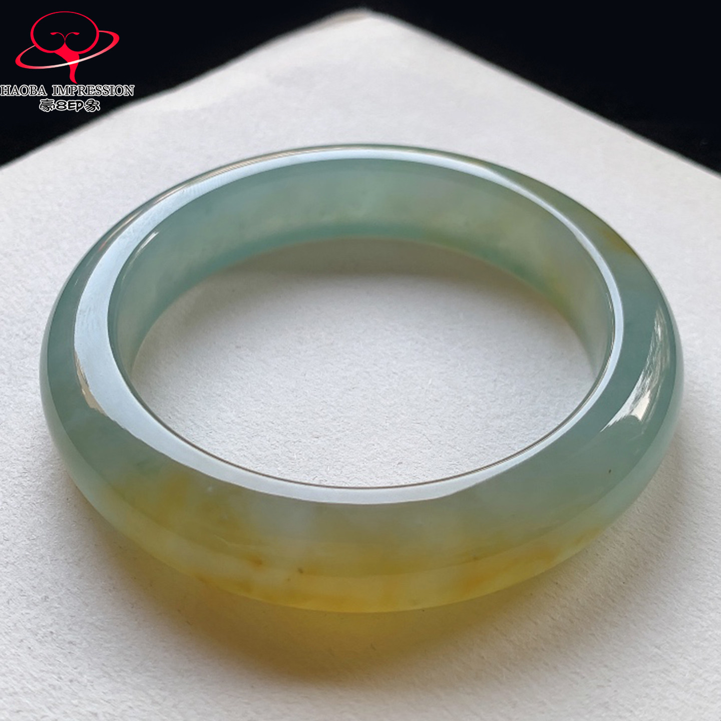 豪8印象V249翡翠手镯圈口58.3天然冰种冰黄翡缅甸a货玉石手镯a货