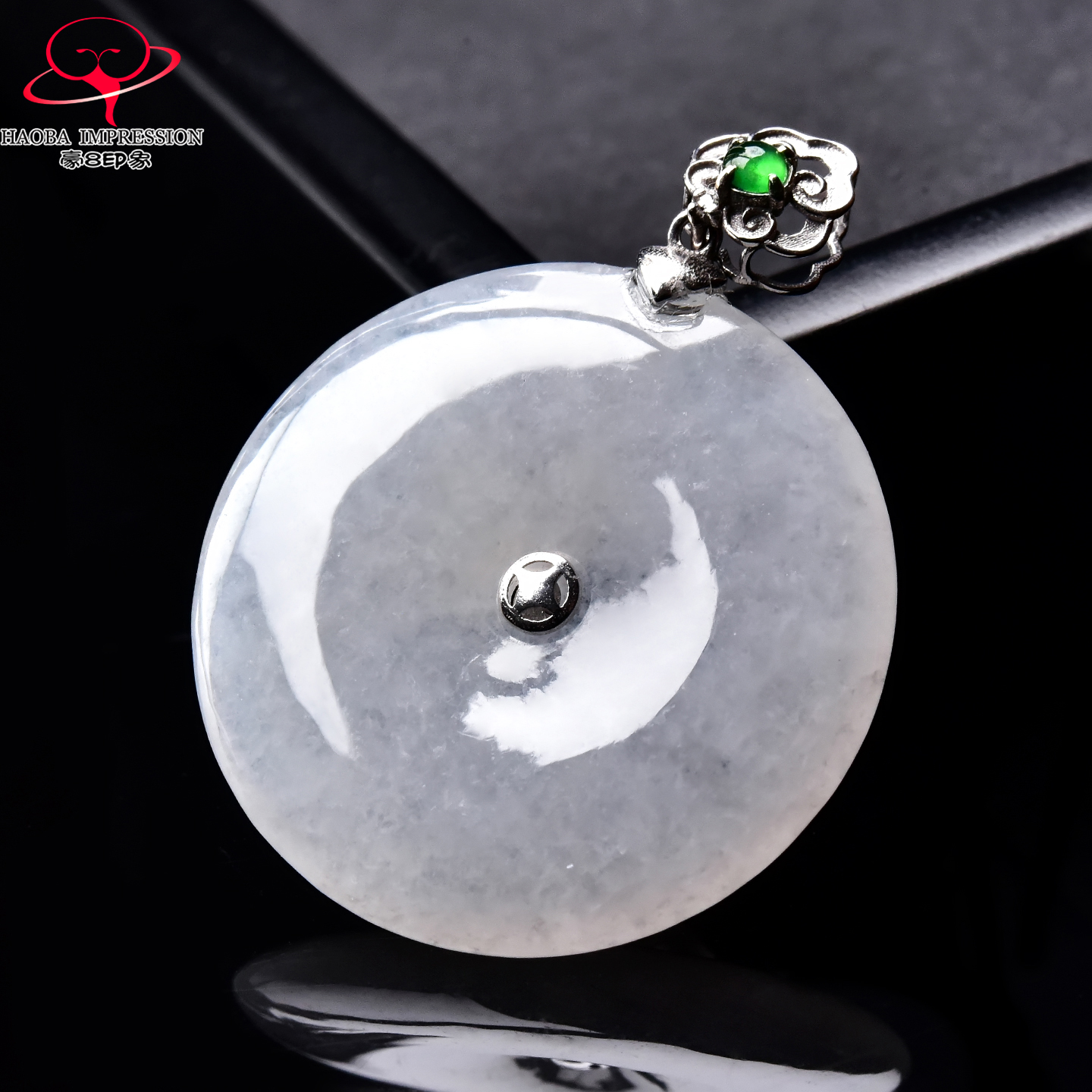 豪8印象手镯之家H25028Y1152翡翠平安扣吊坠镶18K金扣平安环挂件