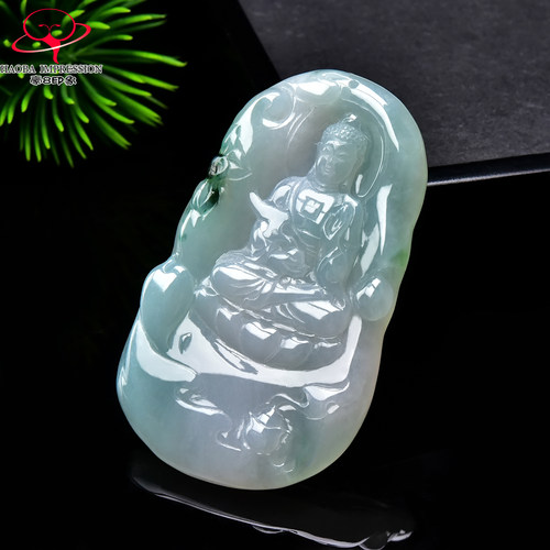 豪8印象手镯之家G26100G170翡翠坐莲观音吊坠冰糯种绿飘花玉挂件