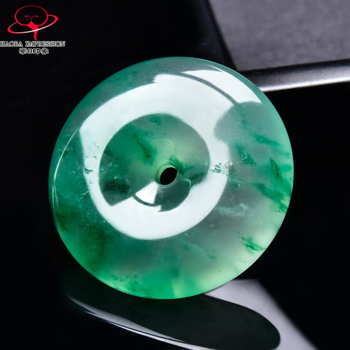 豪8印象翡王妃F25012F173非洲翠平安扣吊坠冰种绿飘花玉古环挂件