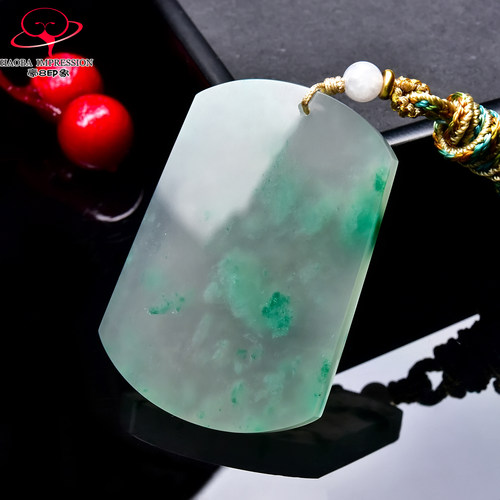 豪8印象翡王妃F25030F278非洲翠无事牌吊坠冰种绿飘花许愿牌挂件