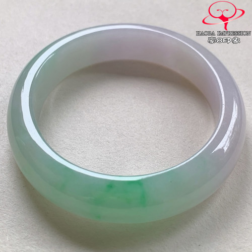 豪8印象V26480V2959天然翡翠圈口53.8冰糯种春彩淡粉阳绿贵妃玉镯