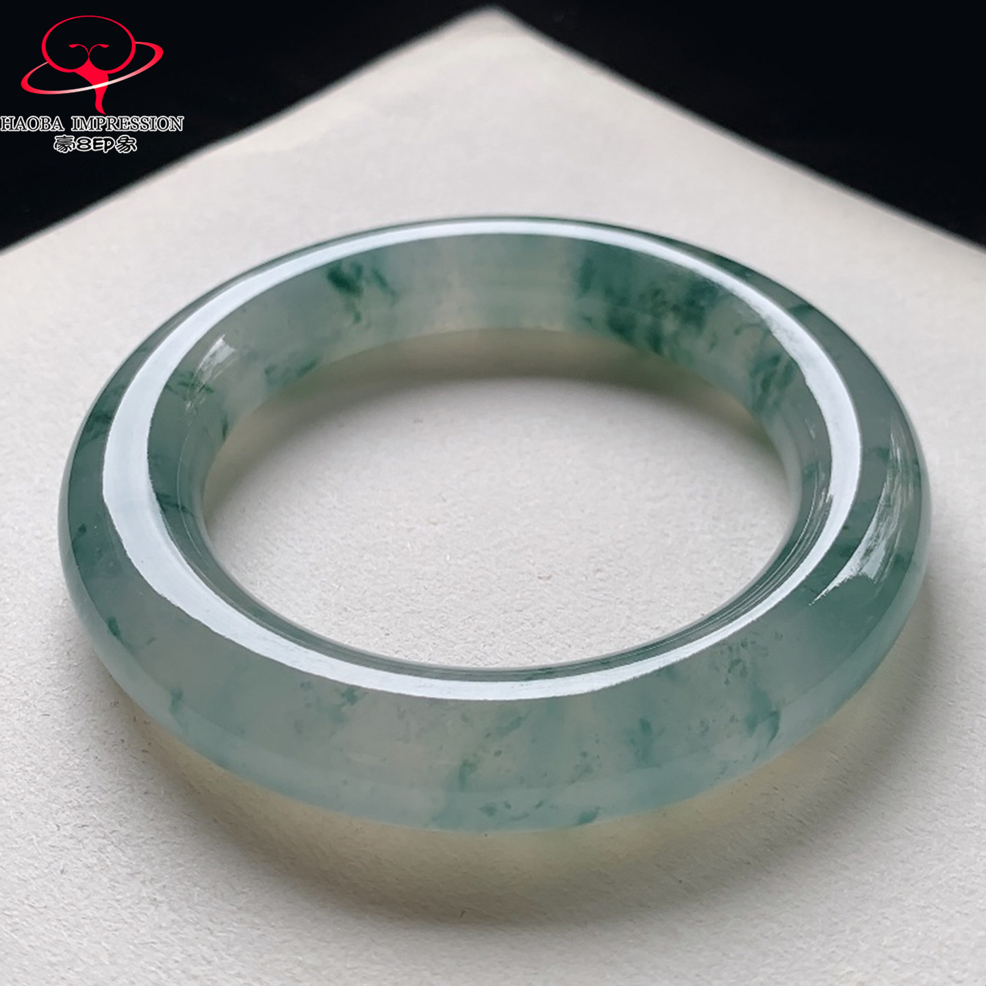 豪8印象V153翡翠圆条手镯圈口58.1天然玻璃种蓝绿飘花缅甸玉手镯