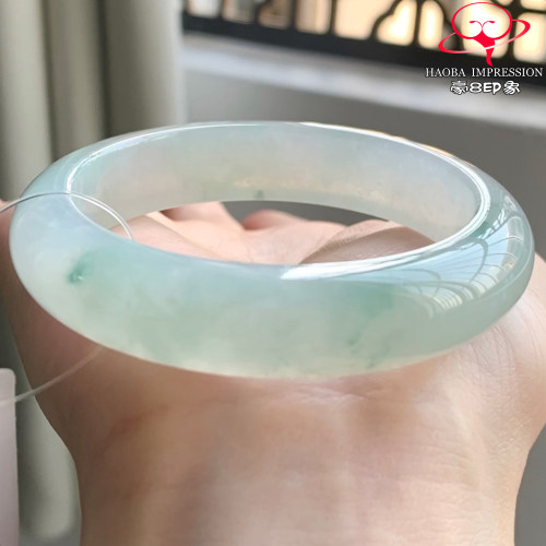 豪8印象W26800W215翡翠手镯圈口51天然冰种雪花棉绿飘花缅甸玉镯