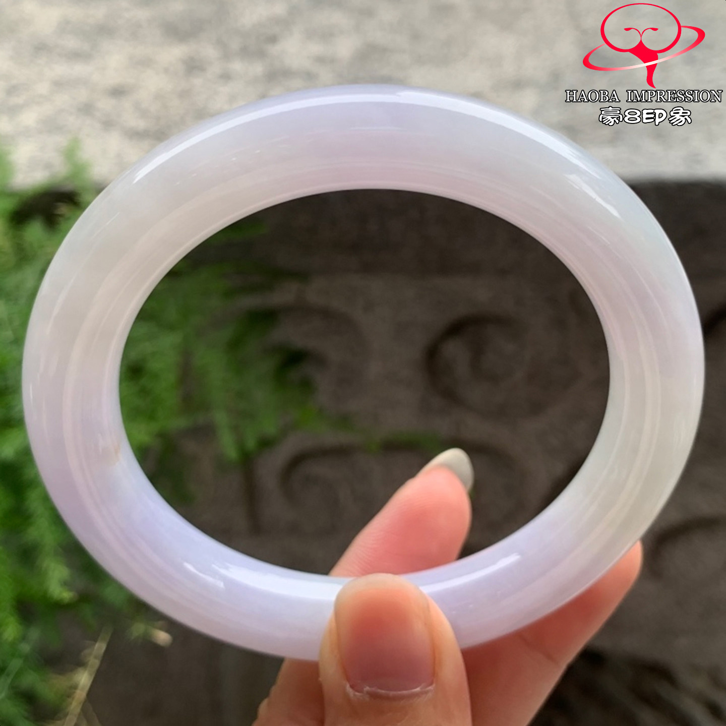 豪8印象V26700V1452翡翠圆条手镯圈口61.5天然冰糯种粉紫缅甸玉镯