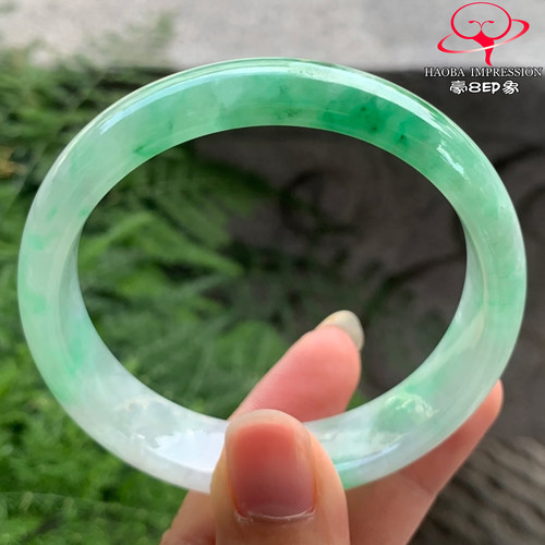 豪8印象V26580V1480翡翠手镯圈口56.7天然冰种阳绿缅甸玉手镯a货