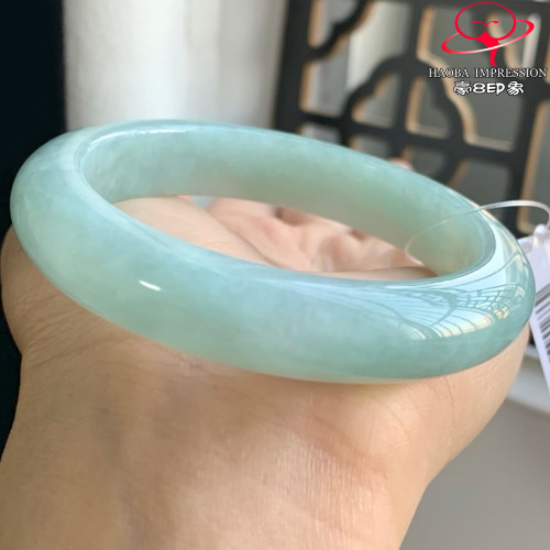 豪8印象W26080W707天然A货翡翠圈口55.3冰糯种晴底葡萄肉正圈玉镯