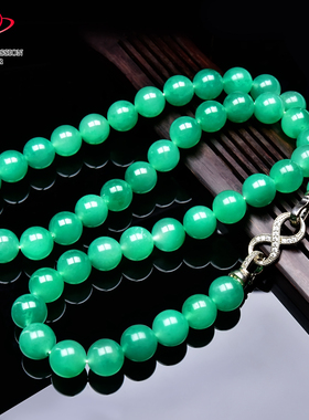 豪8印象翡王妃F25060F106非洲翠项链天然冰种绿飘花玉佛珠带证书
