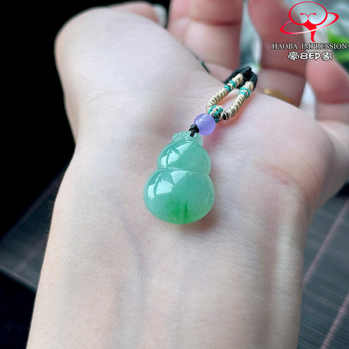 豪8印象P26028P2912翡翠葫芦吊坠天然冰糯种阳绿飘花玉福禄寿挂件