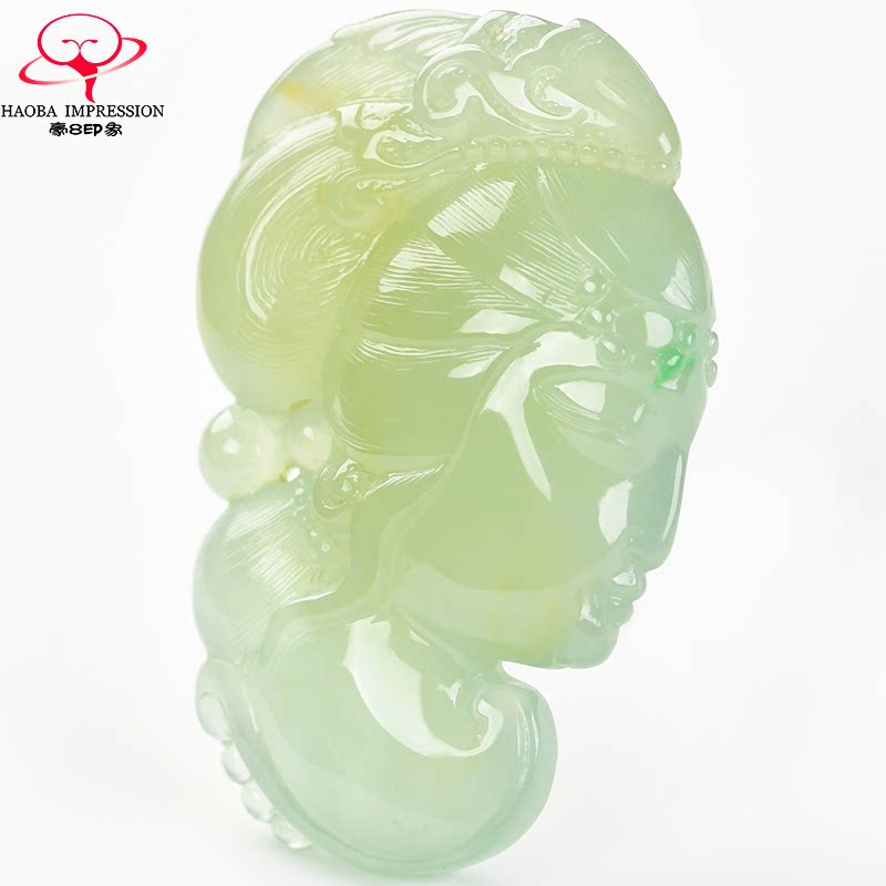 豪8印象m1972天然翡翠美人吊坠美女玉坠冰种淡绿缅甸a货玉石珠宝