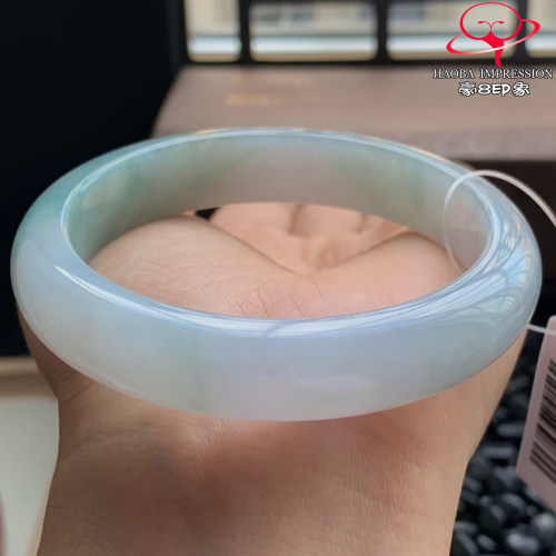 豪8印象W26100W686天然A货翡翠圈口55.5冰种蓝紫半山水正圈玉手镯