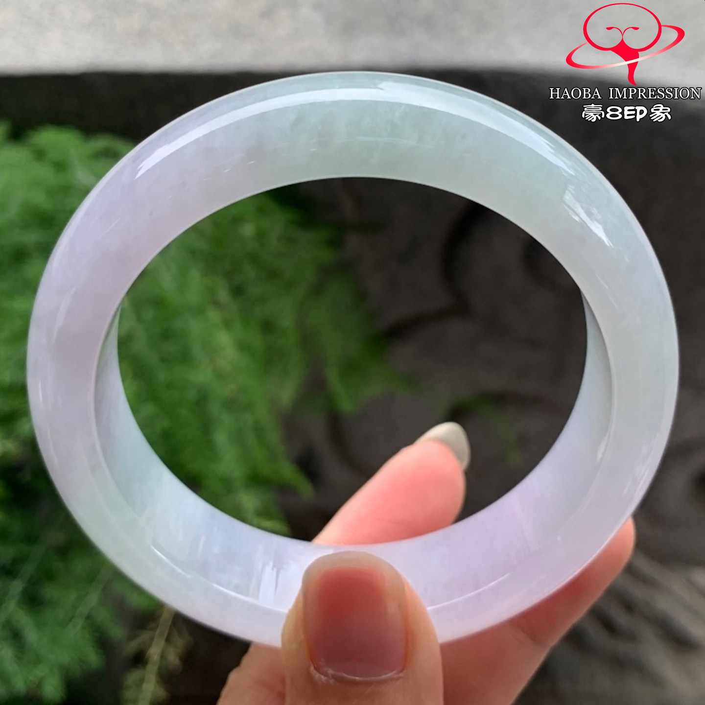 豪8印象V261080V1394翡翠手镯圈口60天然冰种粉紫带绿缅甸玉手镯