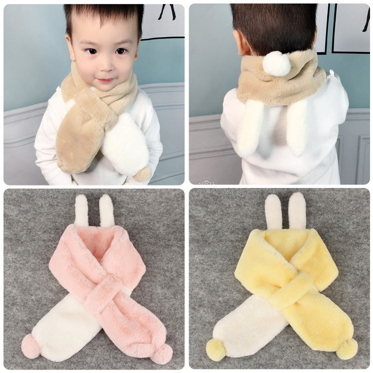어린이 벨벳 두꺼운 짧은 머리 토끼 스카프 겨울 따뜻한  귀여운 소녀 부드럽고 편안한 스카프