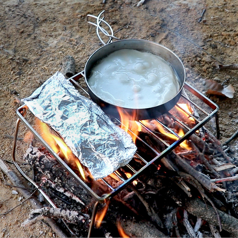 野人bushcraft便携烧烤架锅架不锈钢炉架户外煎锅烤肉支架折叠式 户外/登山/野营/旅行用品 烧烤炉/烤架 原图主图