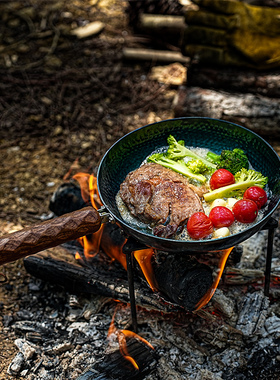 野人bushcraft户外BC野营便携章丘锻打铁锅煎炒菜不粘锅平底铁锅