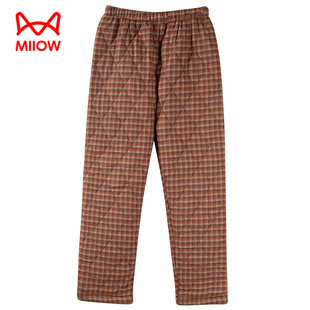 猫人睡裤女秋冬加厚纯棉夹棉三层保暖长裤加绒中老年人妈妈家居裤