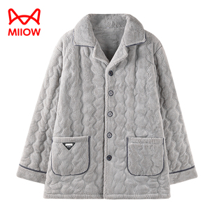 猫人单件上衣三层加厚夹棉男士珊瑚绒睡衣冬季可外穿法兰绒家居服