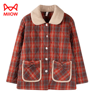 猫人单件上衣睡衣女冬三层加厚加绒纯棉夹棉秋冬珊瑚绒保暖家居服