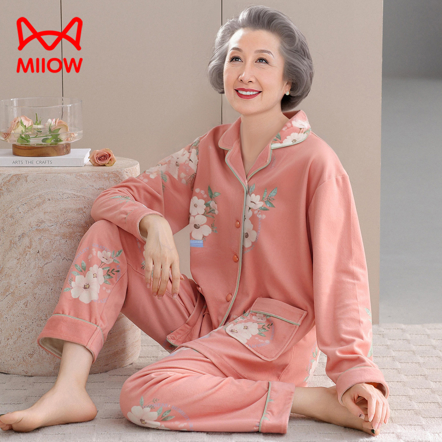 猫人睡衣女春秋海岛绒加厚中老年妈妈珊瑚绒秋冬薄款大码家居服