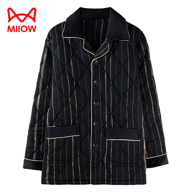 猫人单件上衣冬款睡衣男士保暖可外穿家居服纯棉夹棉三层加厚外套