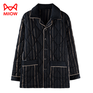 猫人单件上衣冬款睡衣男士保暖可外穿家居服纯棉夹棉三层加厚外套