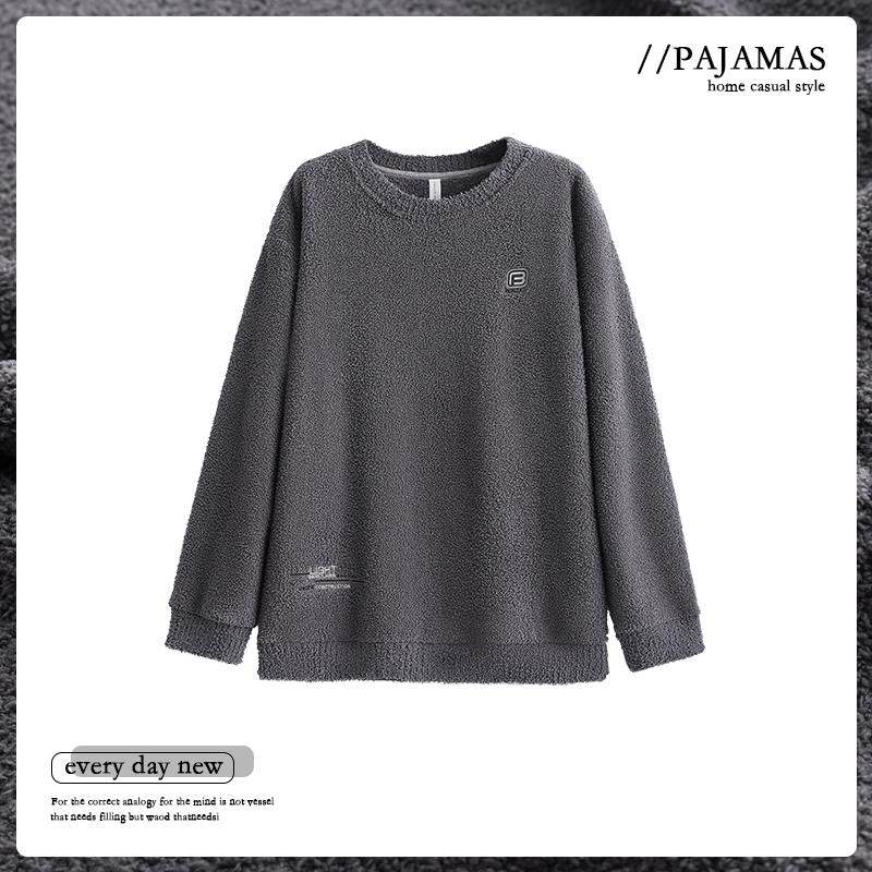 猫人2024年新款珊瑚绒男款单件上衣套头秋冬季加厚半边绒男可外穿