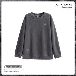 猫人2024年新款珊瑚绒男款单件上衣套头秋冬季加厚半边绒男可外穿