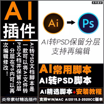 AI转PSD文档脚本插件支持AI矢量转PSD保留分层二次编辑支持WINMAC