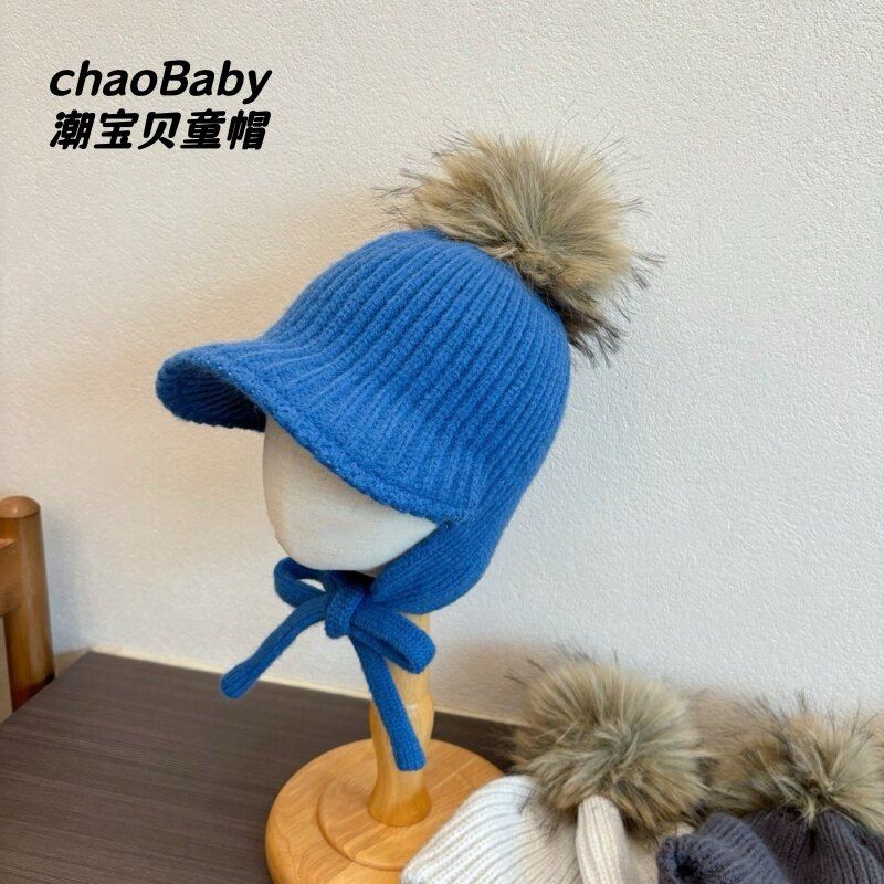 秋冬儿童护耳保暖针织毛线飞行帽