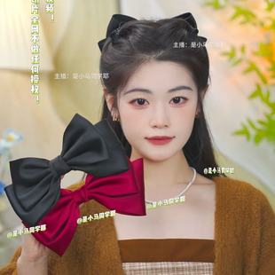 超仙网红气质缎面蝴蝶结弹簧夹发夹后脑勺顶夹发饰