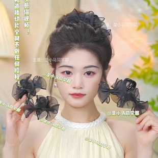 简约轻奢高级感黑色网纱蝴蝶结抓夹发夹头饰
