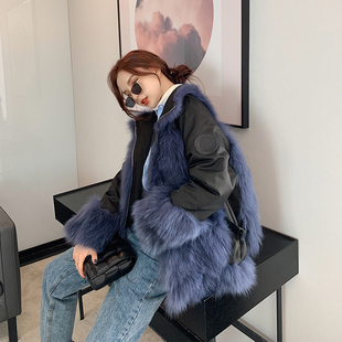 派克服女冬狐狸毛皮草外套2025新款 两面穿皮毛一体大衣年轻 中长款