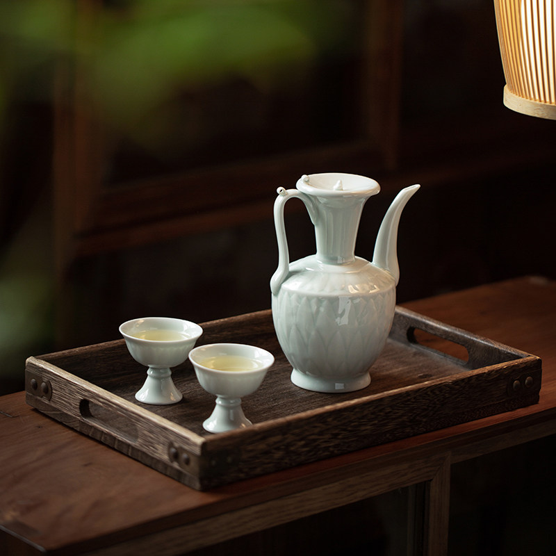 仿宋式湖田影青执壶酒具温酒器白酒复古中式礼品瓷雕刻莲花纹