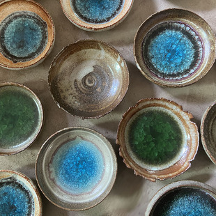 【三生器物】夏日新品壶承湖水蓝粗陶清透茶台杯垫