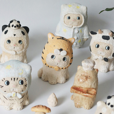 粗陶泥萌宠摆件猫咪生肖茶宠生日礼物